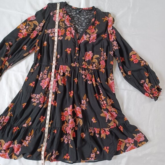 Torrid Mini Challis Shirt Dress Black Pink Floral Flowy Rayon Plus Size 2X  2 - Picture 12 of 12